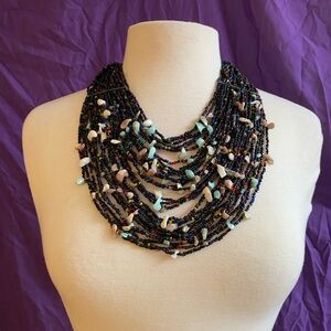 Vintage Boho Multistrand Beaded Statement Necklace